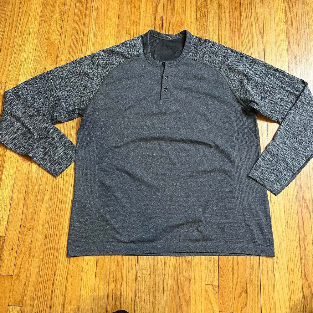 Lululemon Shirt Mens XL Metal Vent Tech Long Sleeve Henley Gray Performance
